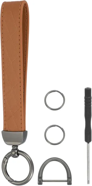 MECCANIXITY Leather Wristlet Keychain Car Key Chain Wristlet for Women, 7 Inch Key Fob Holder with D Ring and 2 Key Ring for Keys Wallets Purse, Black/Brown