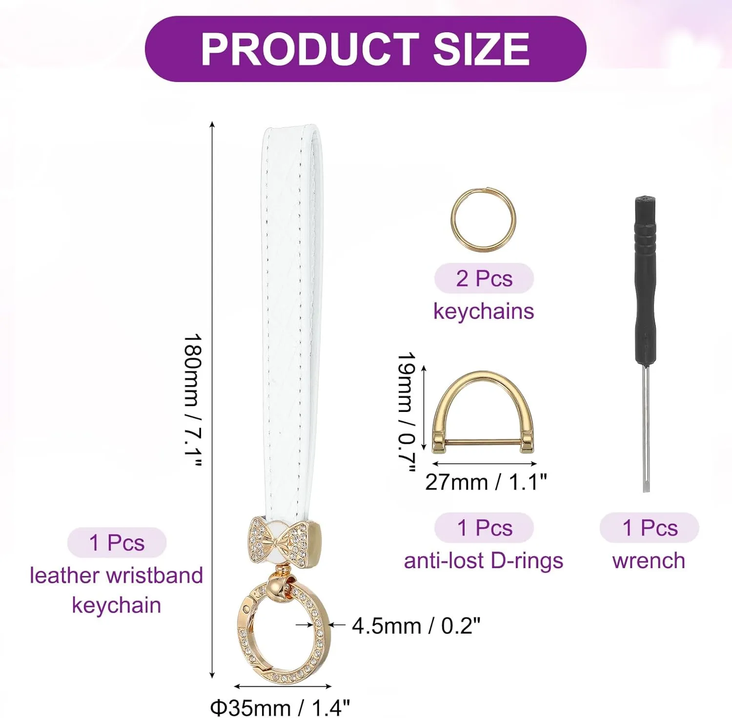 MECCANIXITY Leather Wristlet Keychain Car Key Chain Wristlet Key Fob Holder Bow Style with D Ring and Key Ring
