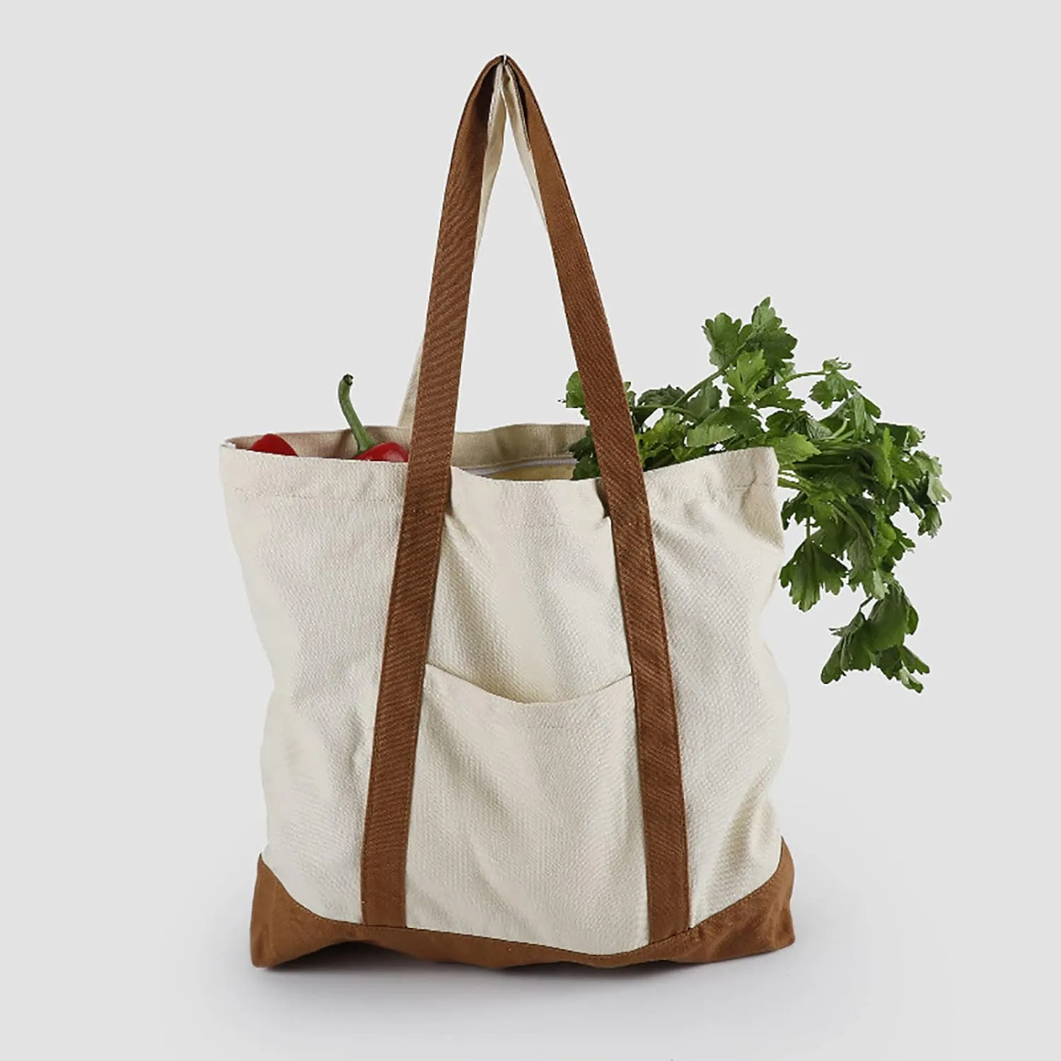 Medium Supermarket Bags Large Capacity Zipper Portable Canvas Bag Shoulder Bag Men (One Size)