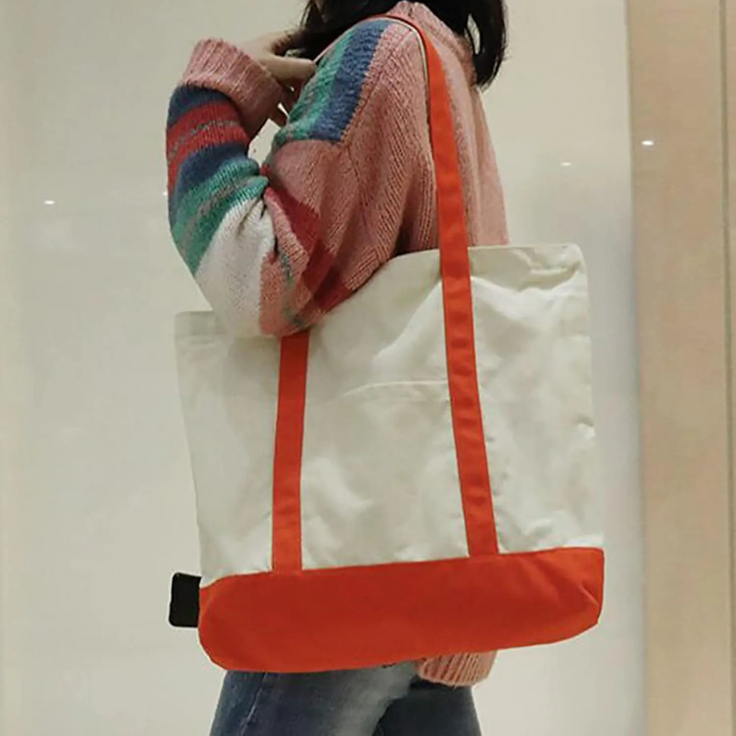 Medium Supermarket Bags Large Capacity Zipper Portable Canvas Bag Shoulder Bag Men (One Size)