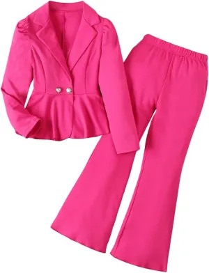Milumia Girl's 2 Piece Outfits Ruffle Long Sleeve Button Blazer and Pants