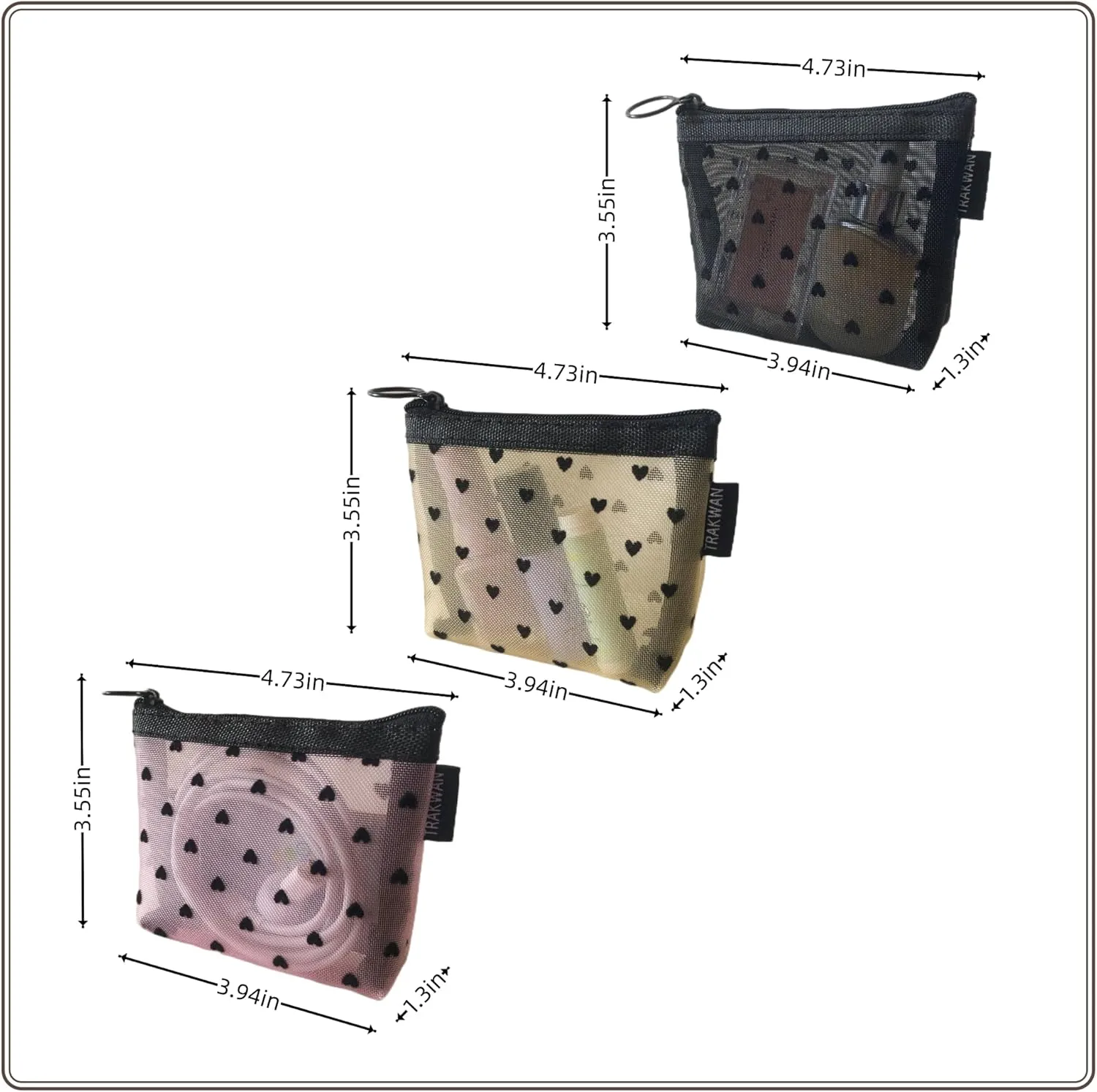 Mini Heart Makeup Bag Set, Zipper Mesh Cosmetic Bags for Women, Makeup Lipstick Cosmetic Accessories Organizer Bag, Multicolor-6pcs