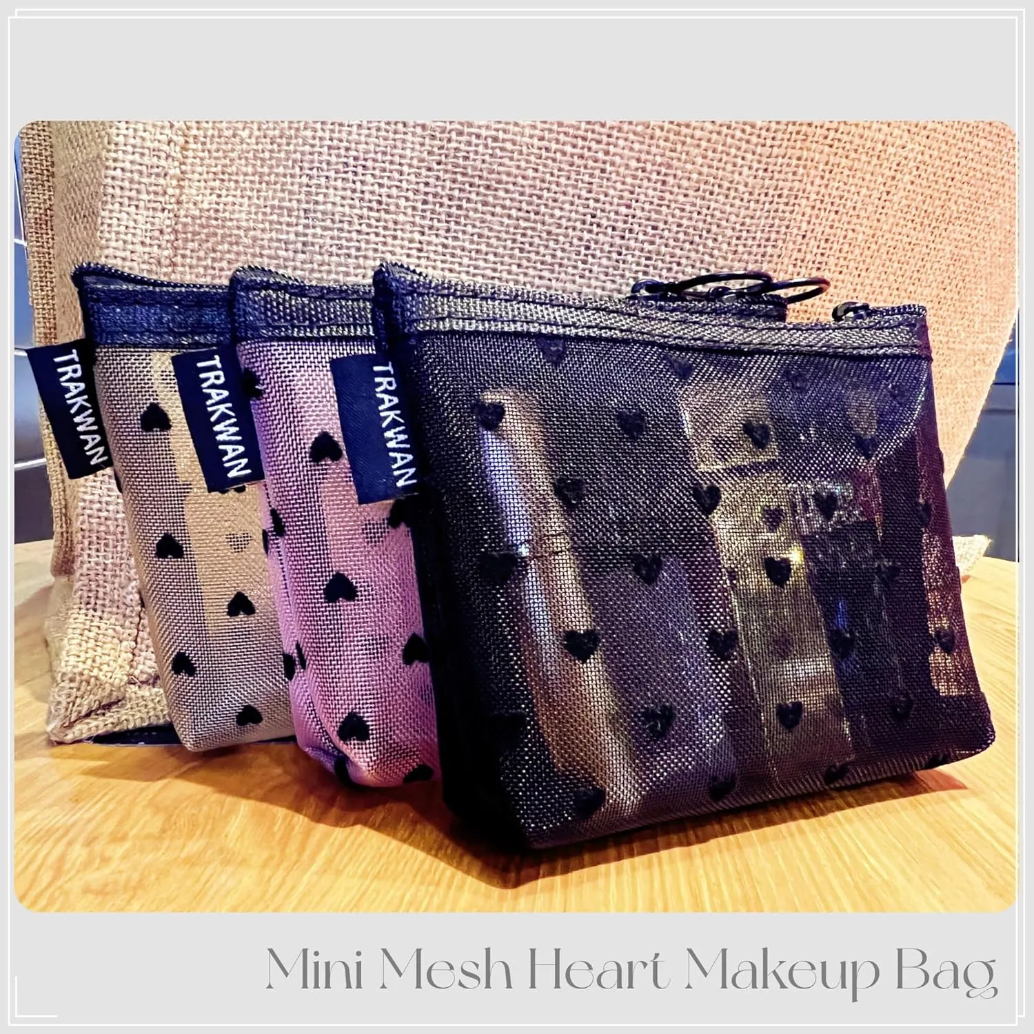 Mini Heart Makeup Bag Set, Zipper Mesh Cosmetic Bags for Women, Makeup Lipstick Cosmetic Accessories Organizer Bag, Multicolor-6pcs