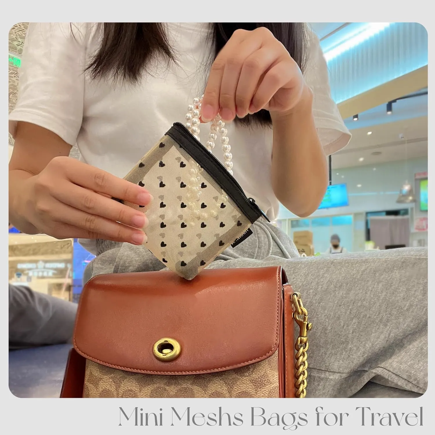 Mini Heart Makeup Bag Set, Zipper Mesh Cosmetic Bags for Women, Makeup Lipstick Cosmetic Accessories Organizer Bag, Multicolor-6pcs