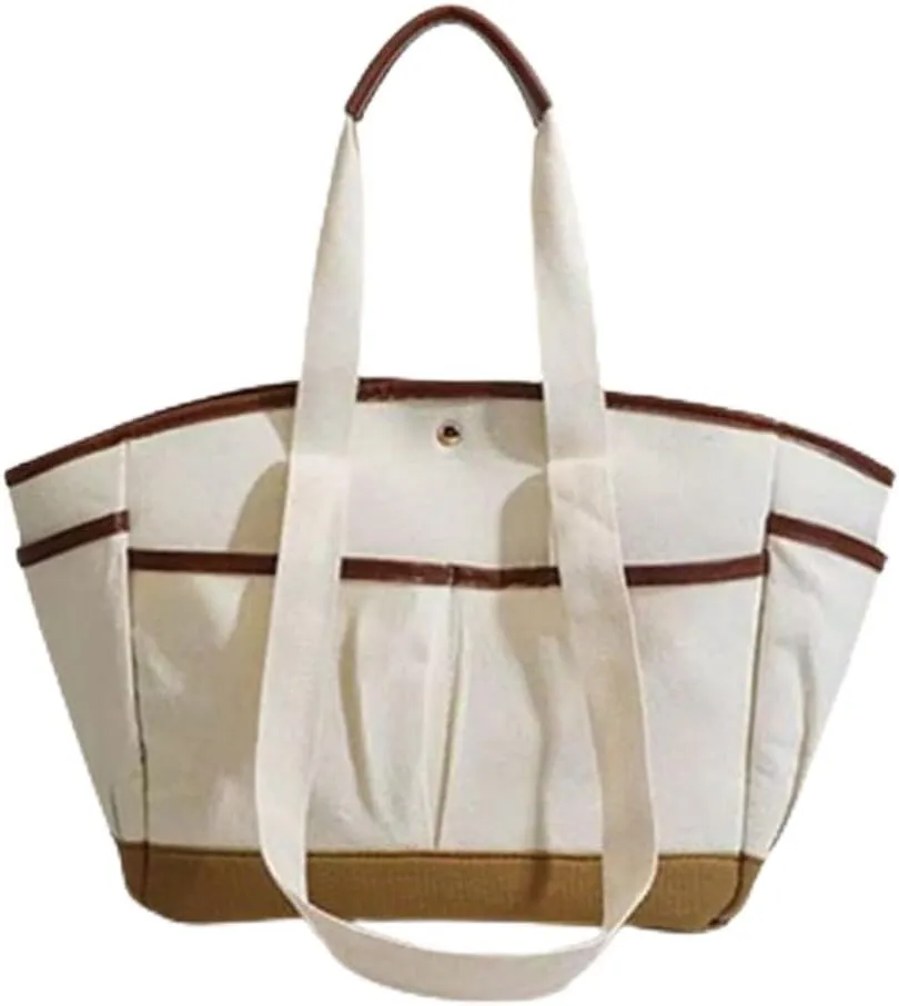 Minimalist Canvas Shoulder Bags with Pockets Clean Aesthetic Plain Canvas Tote Bags Everything Tote Bag