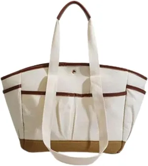 Minimalist Canvas Shoulder Bags with Pockets Clean Aesthetic Plain Canvas Tote Bags Everything Tote Bag