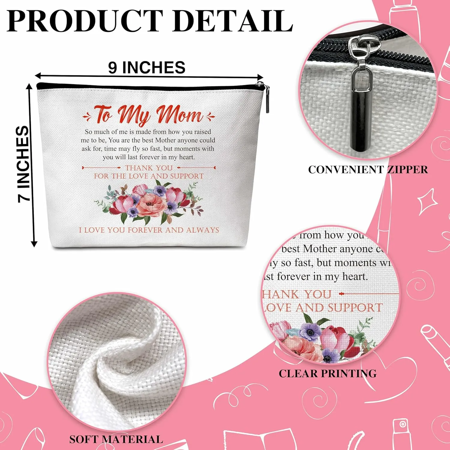 Mom Gifts Makeup Bag, Mom Cosmetic Bag From Daughter Son, To My Mom Makeup Zipper Bag, Mother's Day Birthday Gift For Mom, Thank You Gift for Best Mom, A12