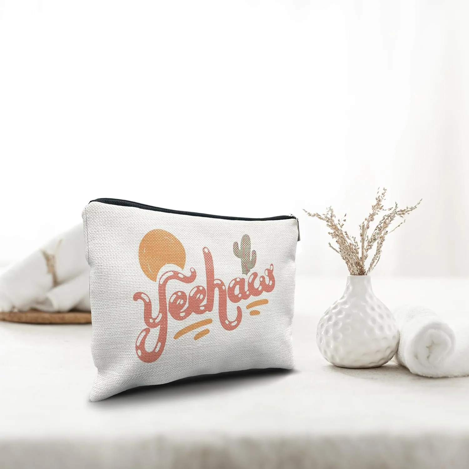 Nogrit western makeup bag,western yeehaw makeup bag, Cowgirl Makeup Cosmetic Bag,Trendy Retro Wild West Linen Makeup Bag,Cowgirl Gifts for Girls Women,western Gifts for Cowgirl