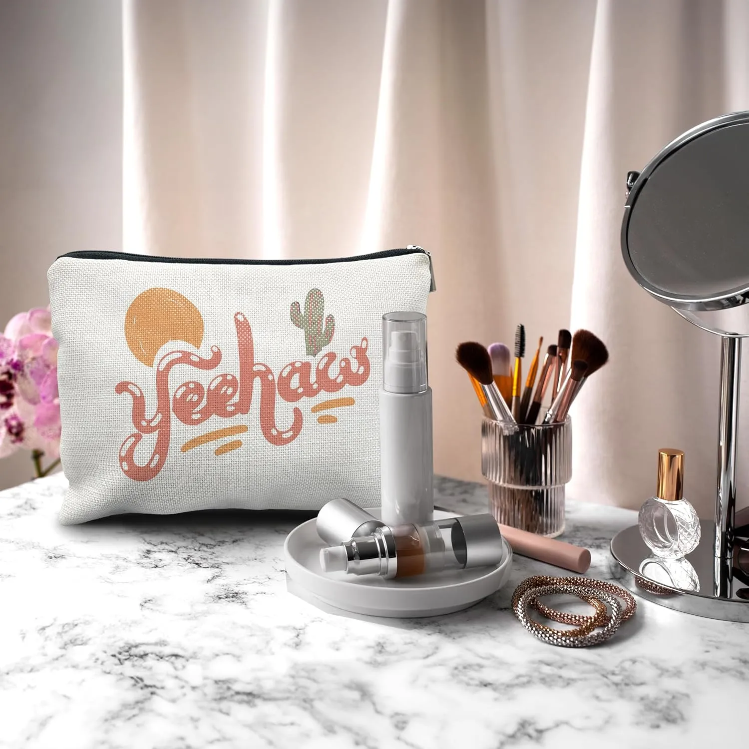 Nogrit western makeup bag,western yeehaw makeup bag, Cowgirl Makeup Cosmetic Bag,Trendy Retro Wild West Linen Makeup Bag,Cowgirl Gifts for Girls Women,western Gifts for Cowgirl