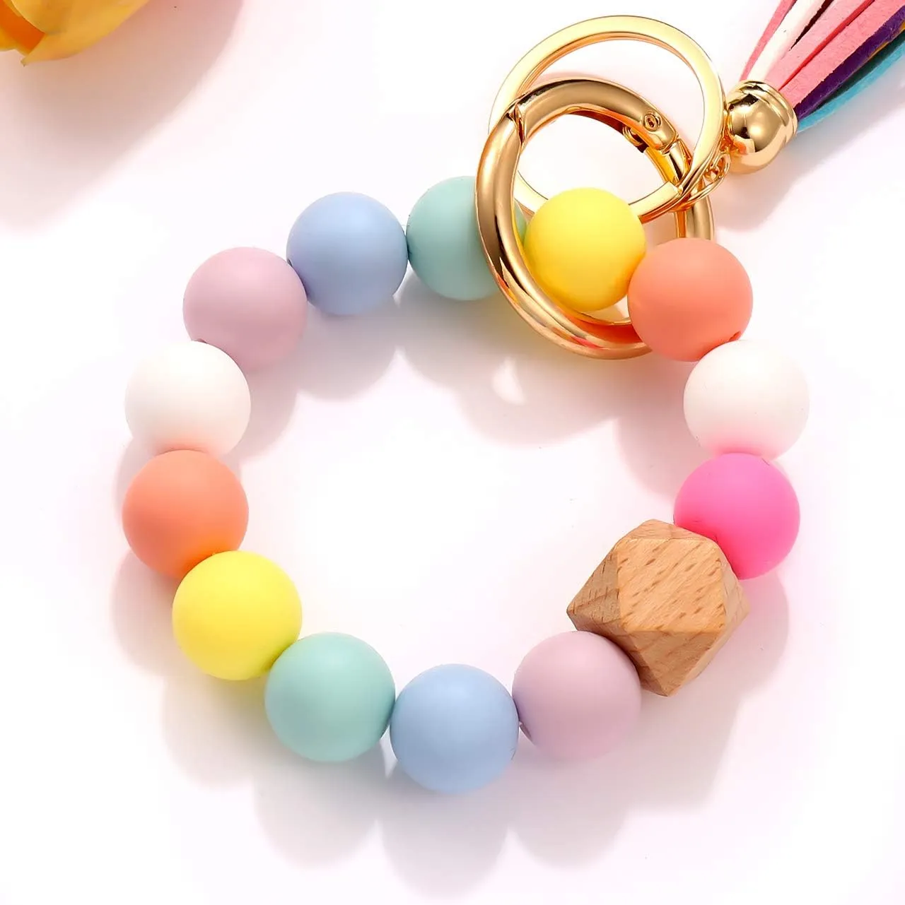 NVENF Silicone Key Ring Bracelet Beaded Wrislet Keychain Portable House Car Keys Ring Holder