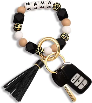 NVENF Silicone Key Ring Bracelet Beaded Wrislet Keychain Portable House Car Keys Ring Holder