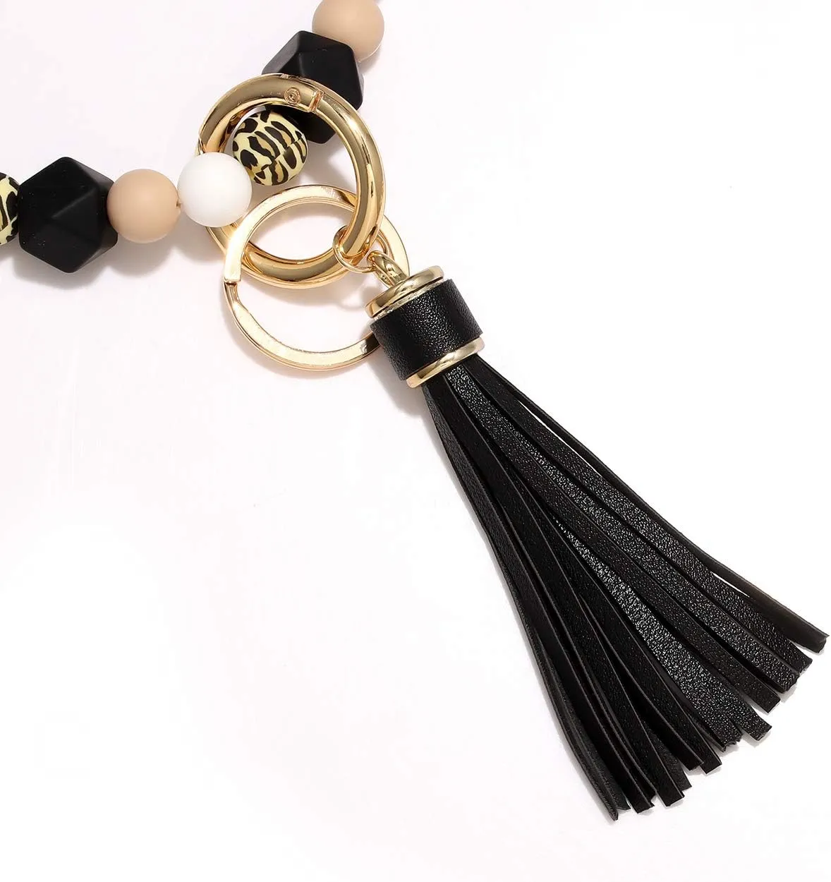 NVENF Silicone Key Ring Bracelet Beaded Wrislet Keychain Portable House Car Keys Ring Holder