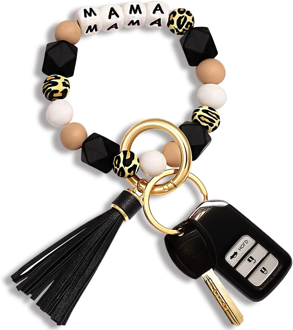 NVENF Silicone Key Ring Bracelet Beaded Wrislet Keychain Portable House Car Keys Ring Holder