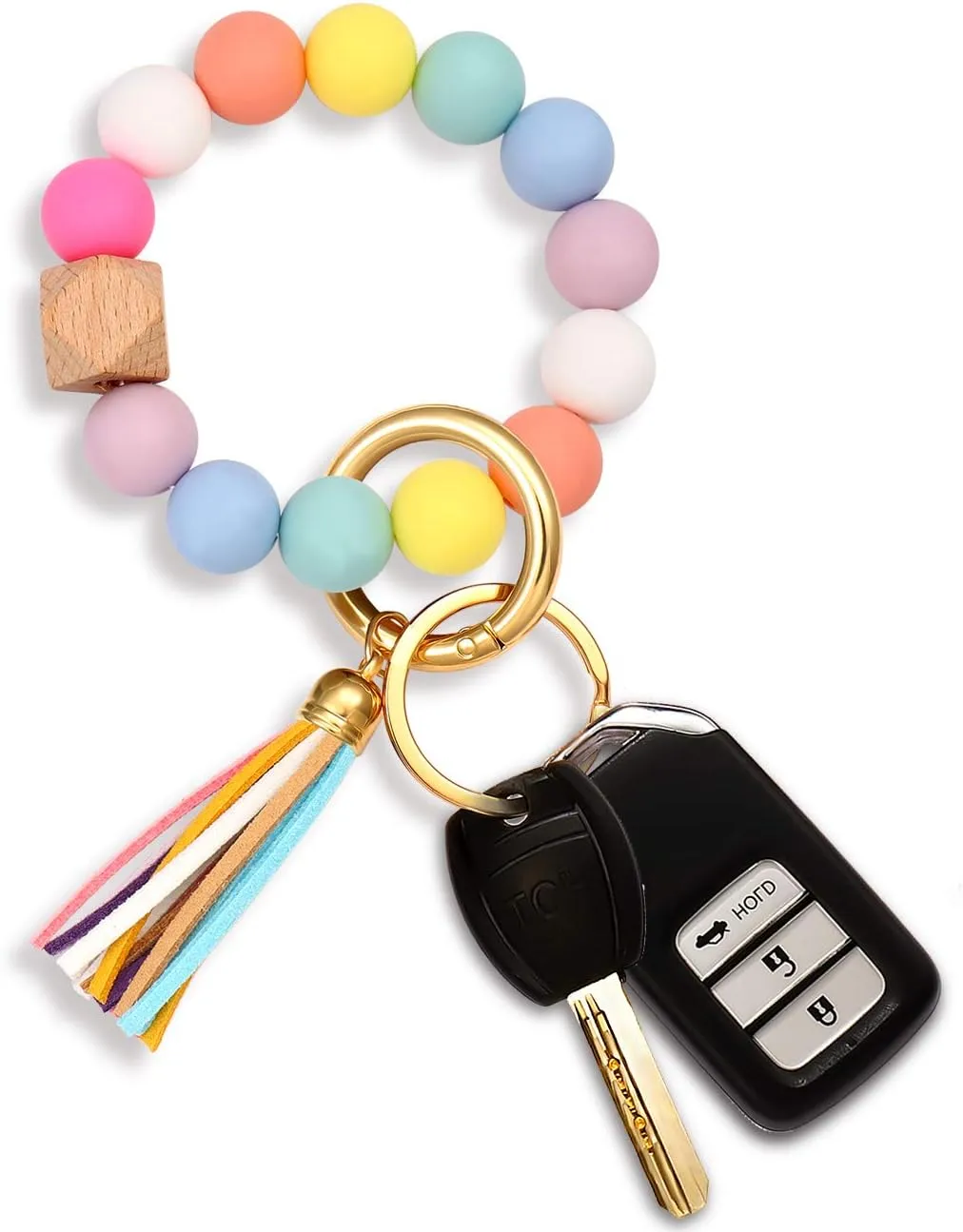 NVENF Silicone Key Ring Bracelet Beaded Wrislet Keychain Portable House Car Keys Ring Holder