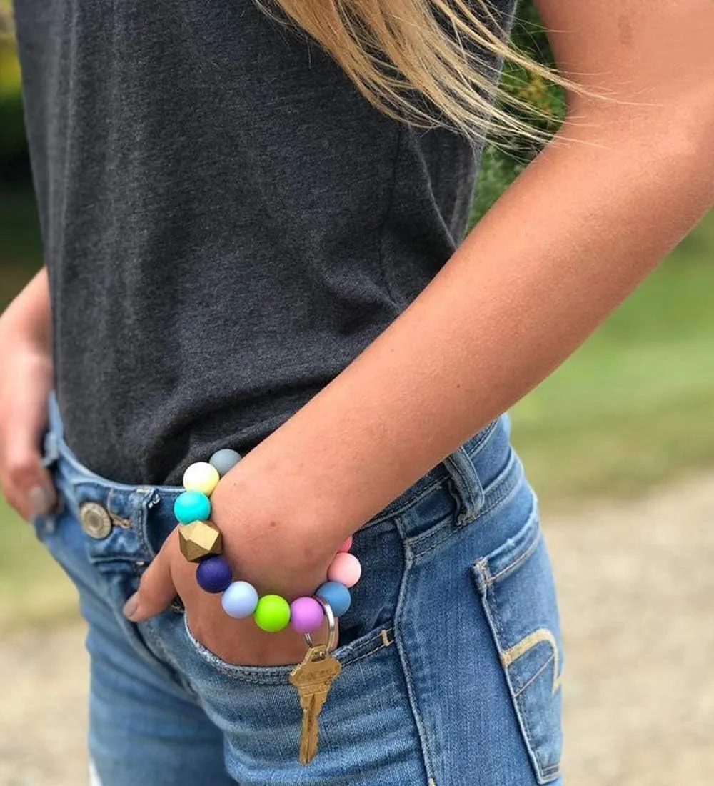 NVENF Silicone Key Ring Bracelet Beaded Wrislet Keychain Portable House Car Keys Ring Holder