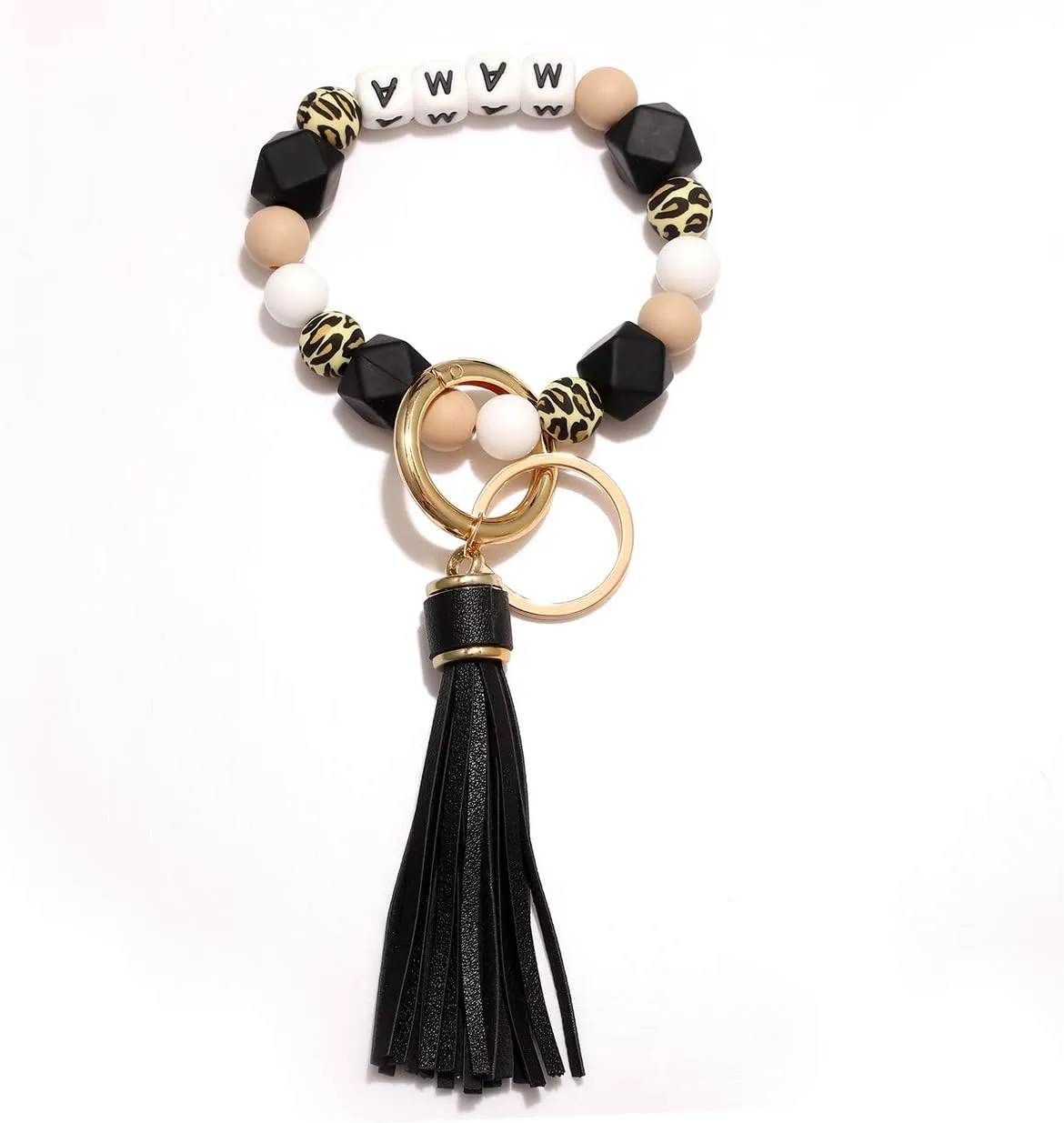 NVENF Silicone Key Ring Bracelet Beaded Wrislet Keychain Portable House Car Keys Ring Holder