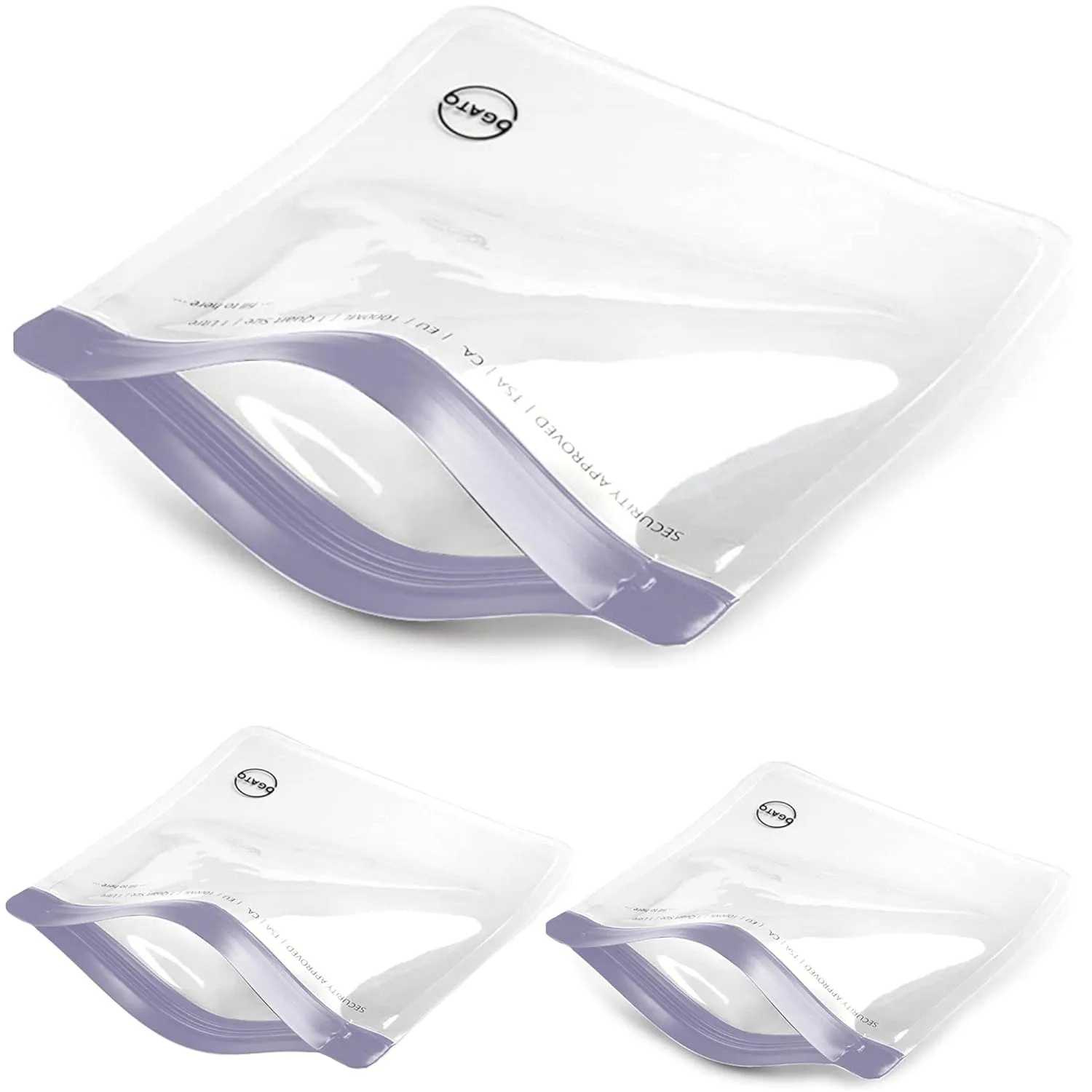 Ogato 3pcs - TSA Approved Toiletry Bag - Our Quart Size Clear Toiletry Bags are Security Approved Worldwide for Liquids & Cosmetics - 100% 3-1-1 Compliant Clear Travel Bags for Toiletries Violet