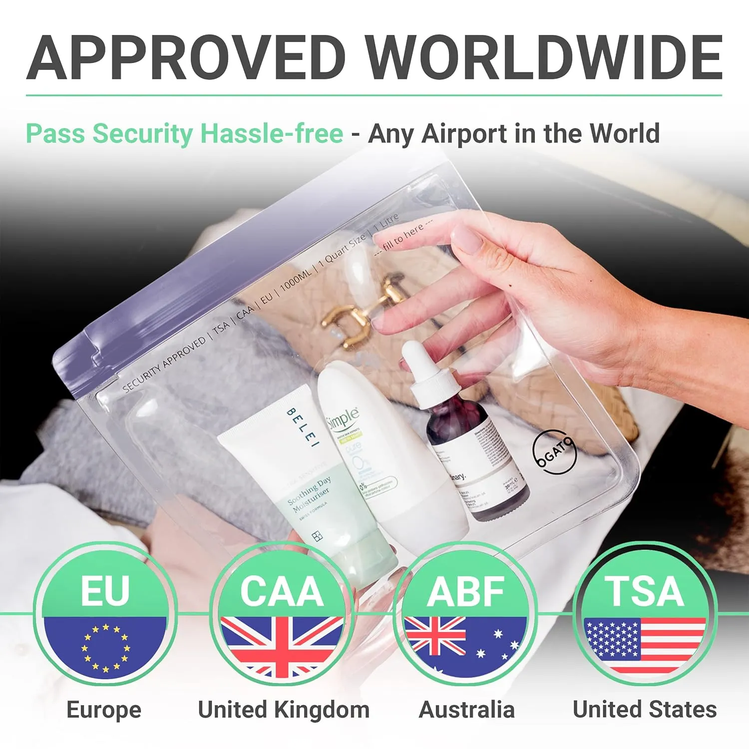 Ogato 3pcs - TSA Approved Toiletry Bag - Our Quart Size Clear Toiletry Bags are Security Approved Worldwide for Liquids & Cosmetics - 100% 3-1-1 Compliant Clear Travel Bags for Toiletries Violet