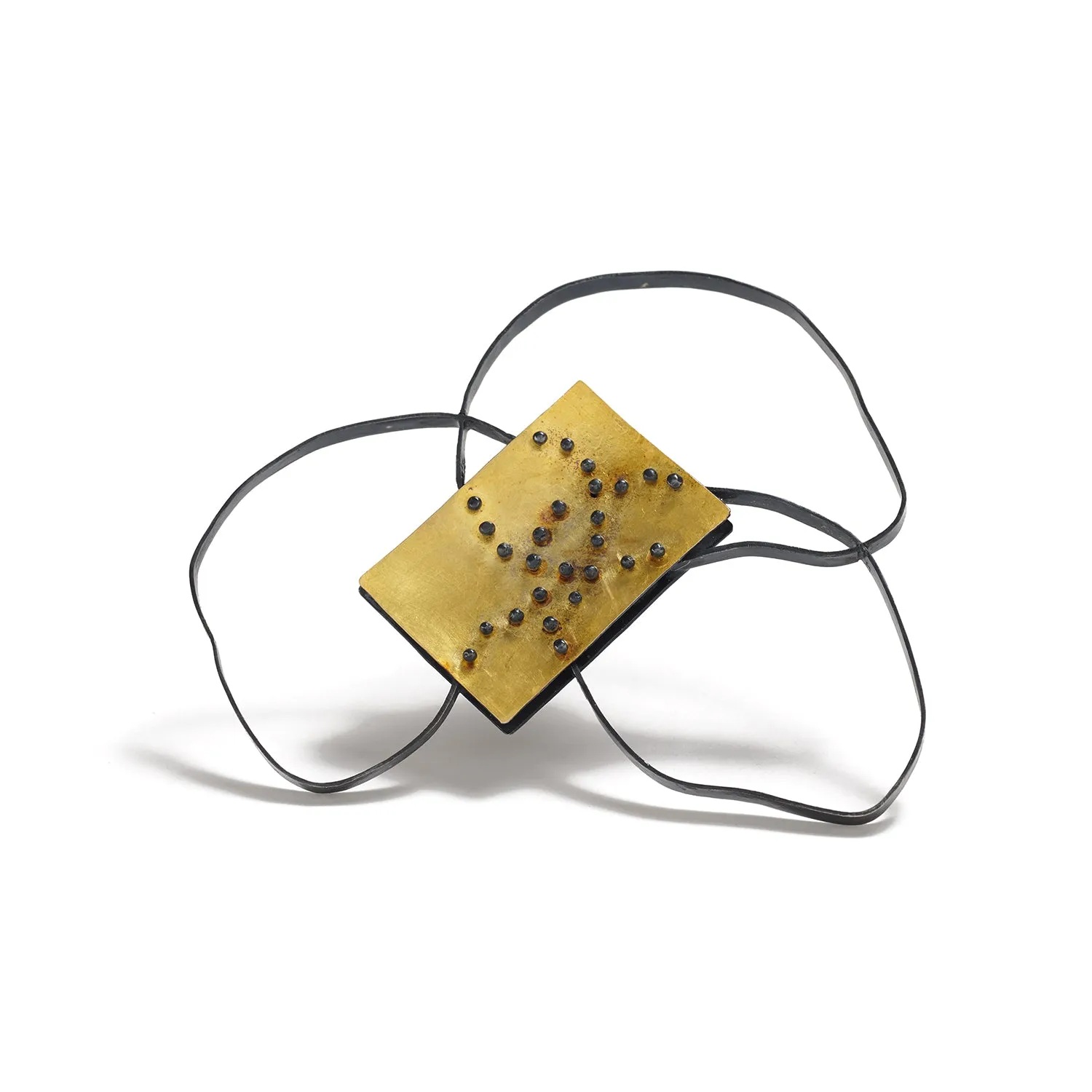 Oxidized Silver Brooch with Gold