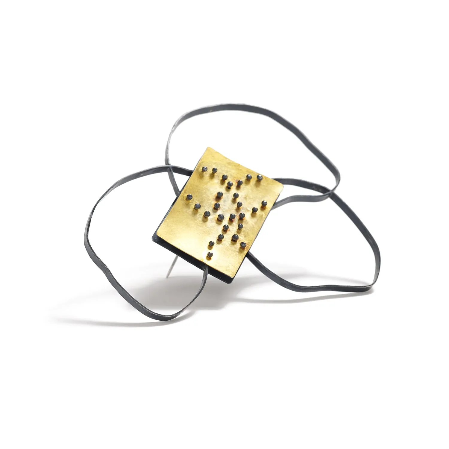 Oxidized Silver Brooch with Gold