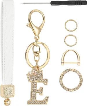 PATIKIL Leather Wristlet Keychain, Crown Design Letter Keychain Decorative Alphabet Key Chain for Bag Backpack DIY