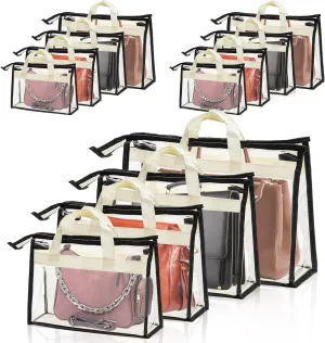 Peohud 12 Pack Clear Handbag Storage Organizer, Dust Bags for Handbags, Transparent Purse Organizer for Closet, Hanging Handbags Dust Cover Bags with Zipper, Handles and Hooks