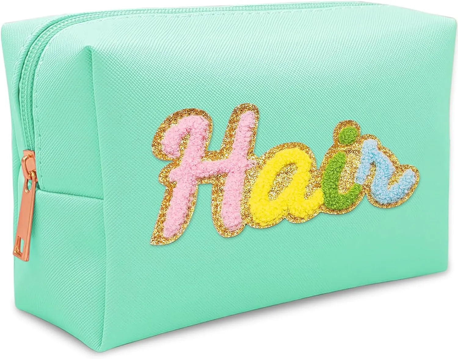 Premium Preppy Makeup Bag Set w Zipper, Handwritting Waterproof Cosmetic Bag for Women, Cute Preppy Patch Toiletry Bag for Traveling Outdoors, Gift Ideal for Mom Sister Daughter (Cyan Hair)
