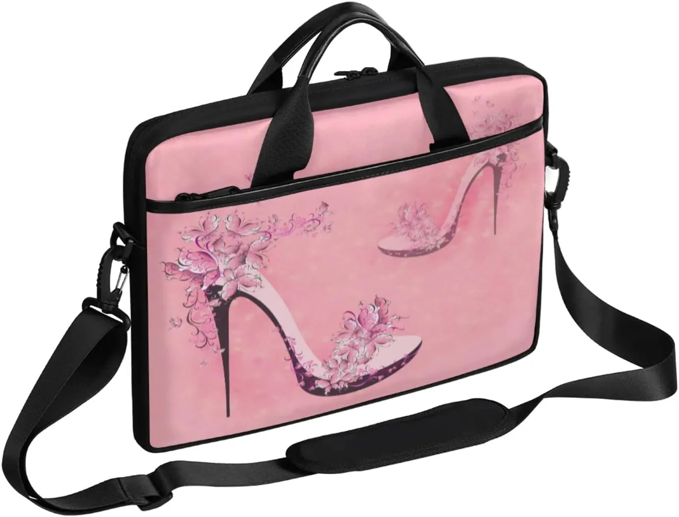 Pretty Flower High Heels Laptop Case Bag with Detachable Strap Waterproof Laptop Bag Notebook Carrying Case 15.6 inch Laptop Sleeve Bag for Men Women Work Travel