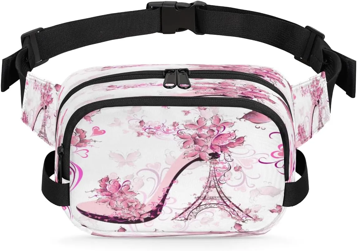 Pretty Tower Heels Waterproof Square Fanny Pack with Adjustable Strap Dual Zipper Storage Lightweight Design for Travel Hiking Running Daily Use Unisex Crossbody Waist Bag for Men Women