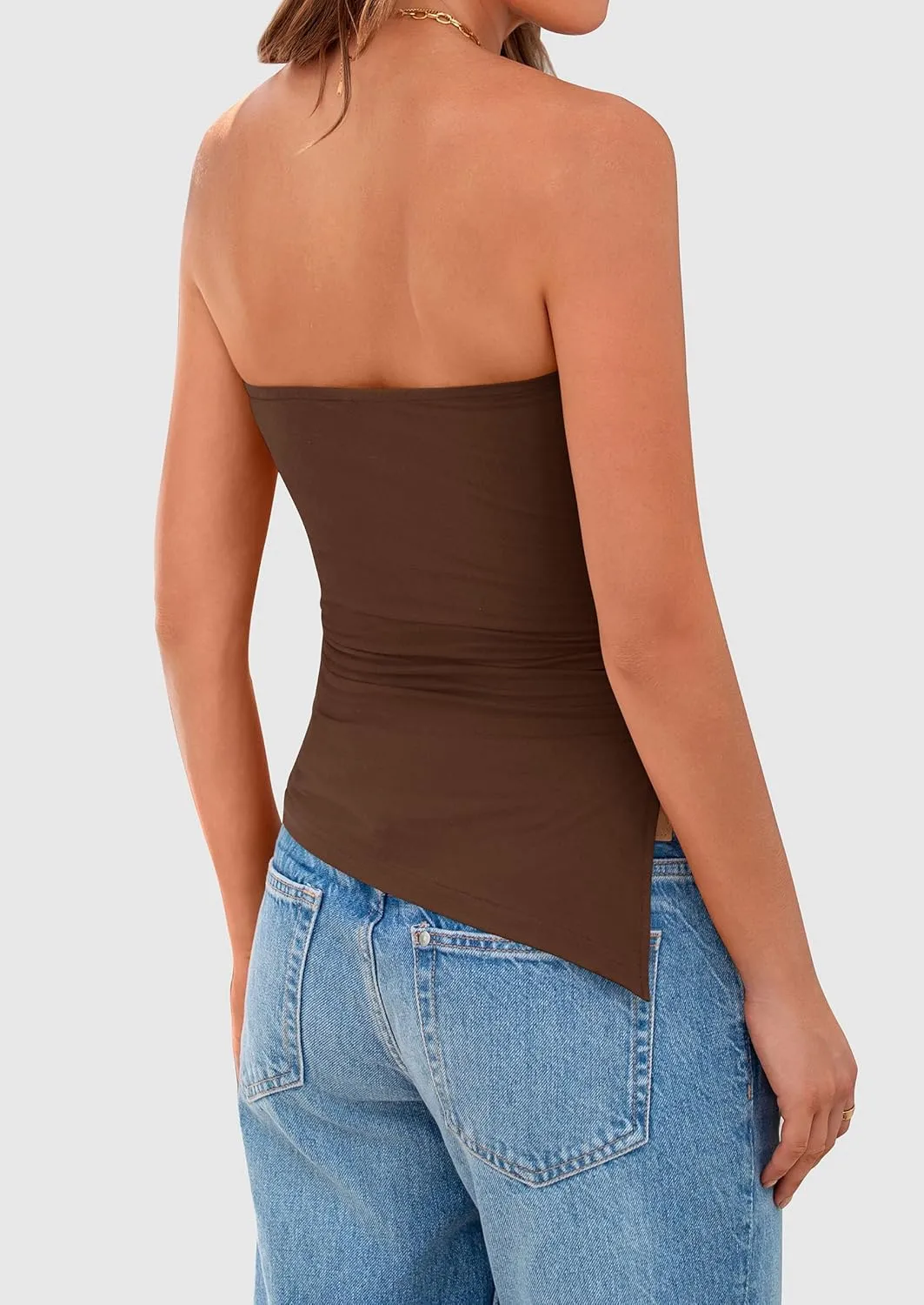 PRETTYGARDEN Womens Summer Tube Tops 2025 Trendy Strapless Ruched Going Out Tops Outfits Asymmetrical Bandeau Shirts