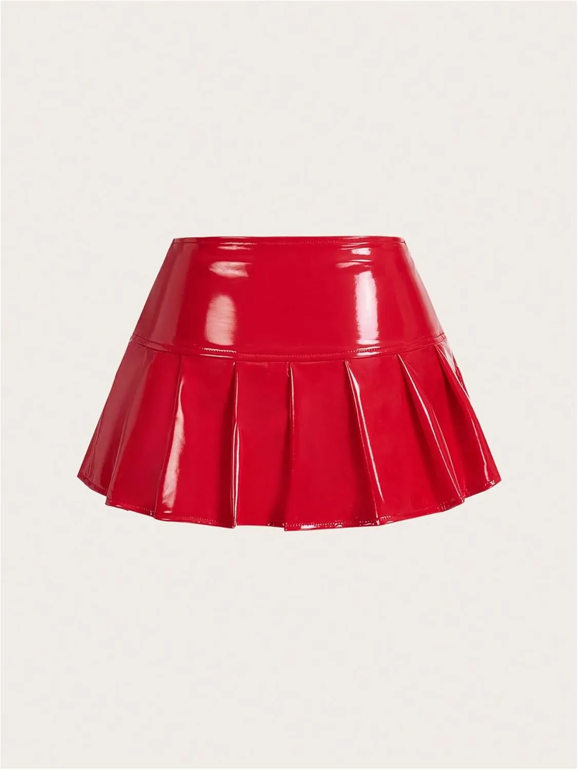 QWINEE Women's Drop Waist Heart Cut Out Pleated PU Leather Mini Party Skirts