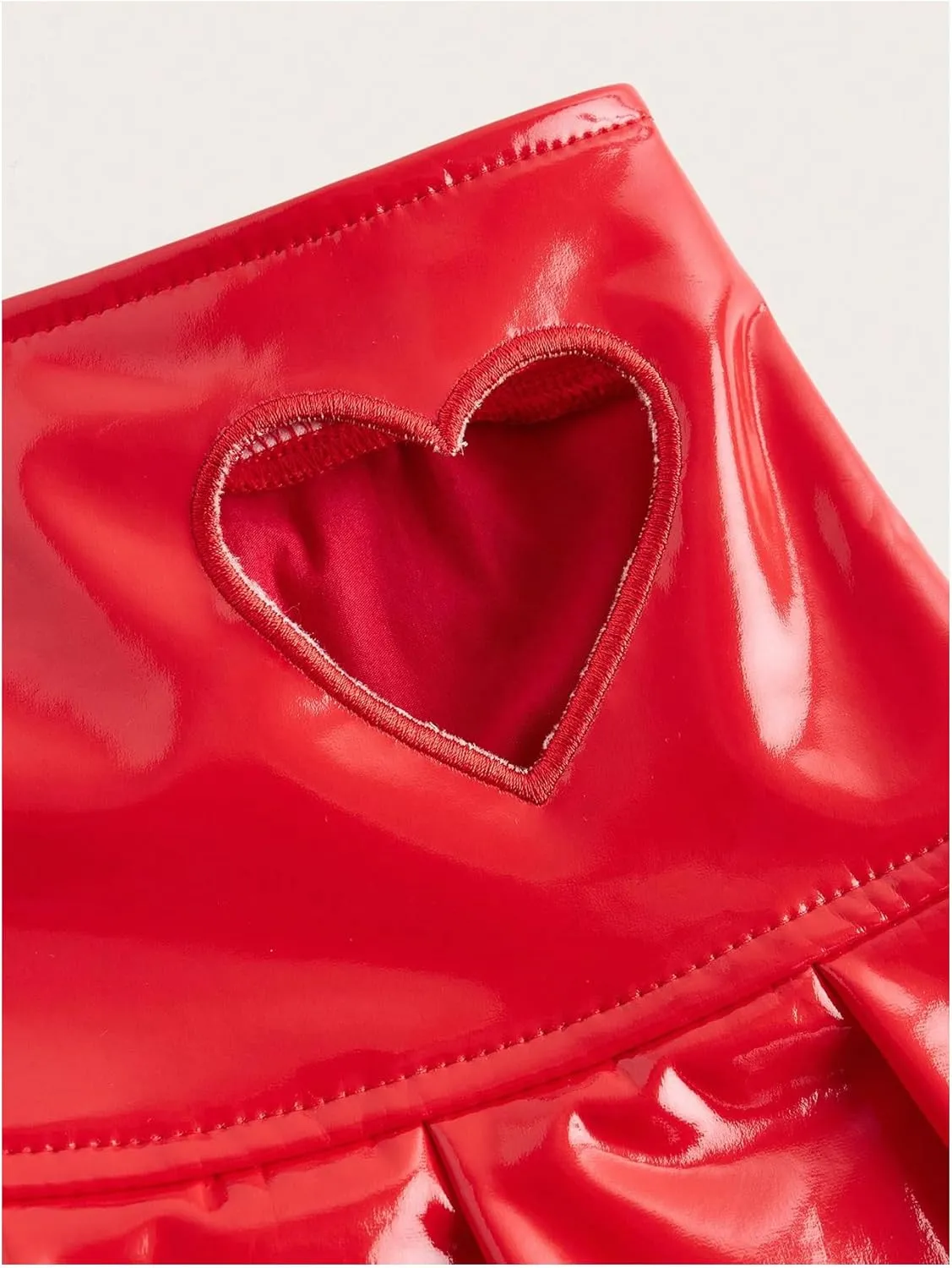 QWINEE Women's Drop Waist Heart Cut Out Pleated PU Leather Mini Party Skirts