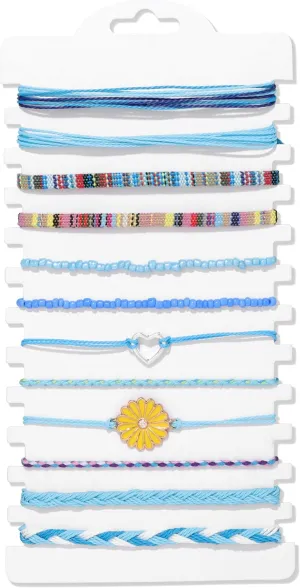 Raicegs 12PCS Summer String Bracelets for Teen Stuff Sunflower Friendship Bracelets Women Man Surfer Beach Bracelets Anklets Set Handmade Rope Clay Beaded Beach Jewelry for Women Man