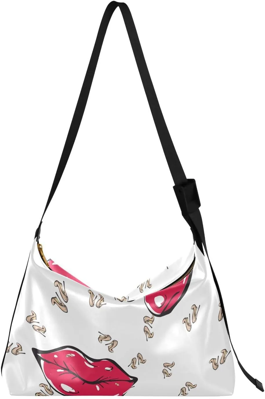 Red Lip Nude Heels Hobo Crossbody Bags for Women Leather Large Shoulder Bag Cross Body Cute Mouth Kiss Trendy Womens Tote Bags Handbag for Travel Shopping