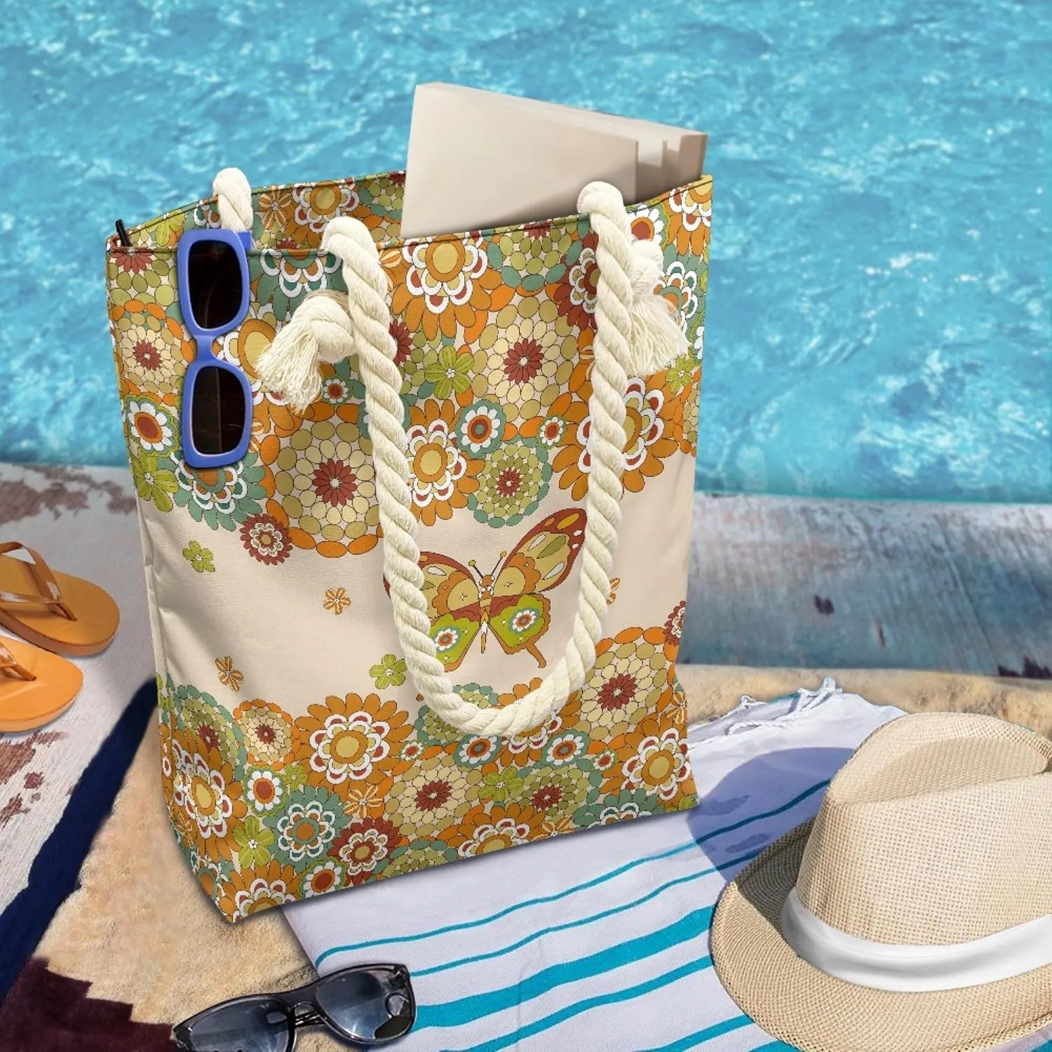 Reusable Grocery Bags Beach Bag for Women Tote Bags with Zipper