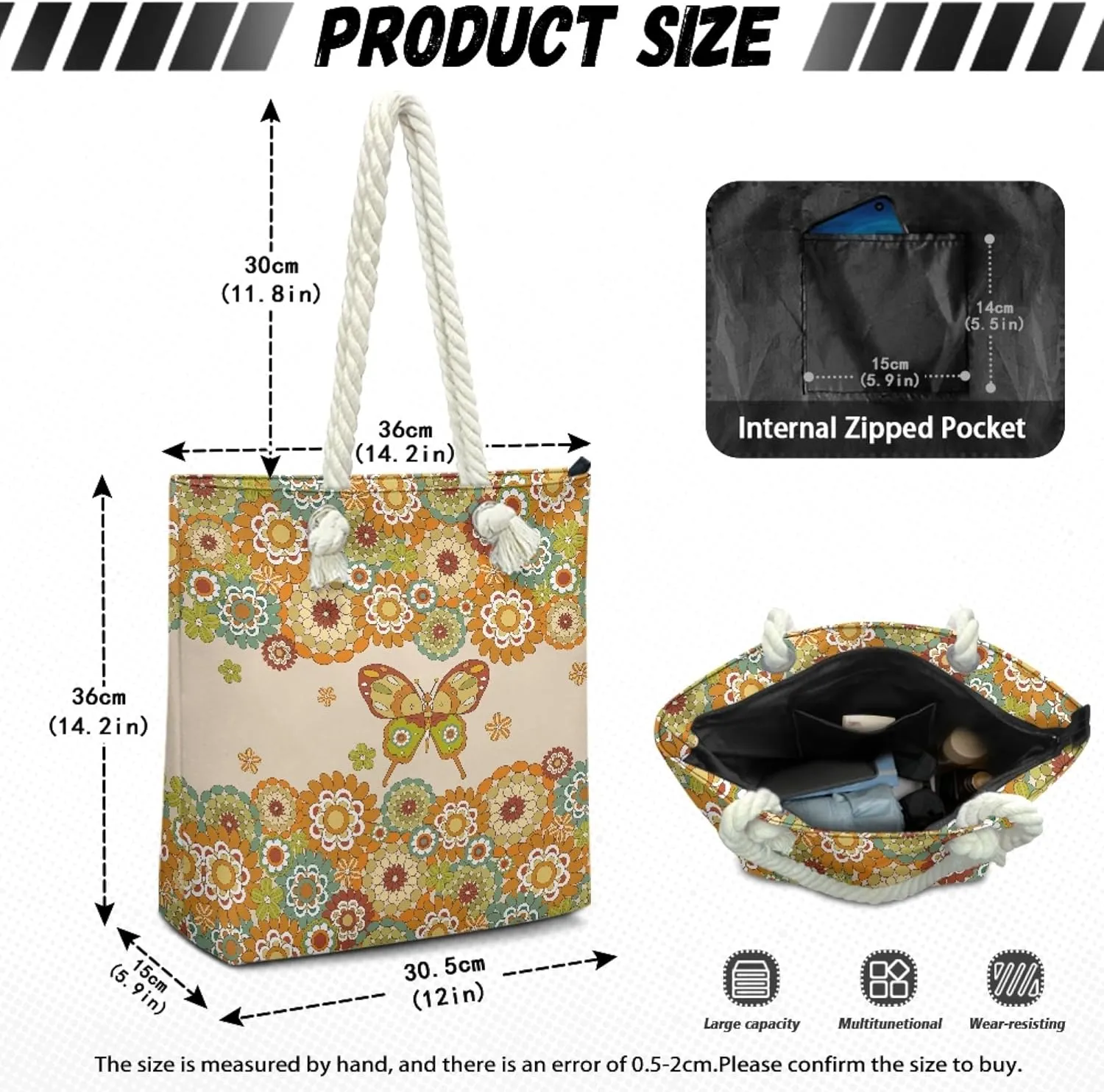 Reusable Grocery Bags Beach Bag for Women Tote Bags with Zipper
