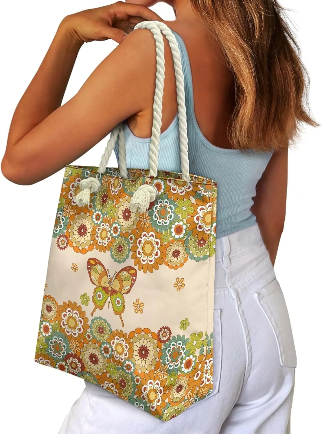 Reusable Grocery Bags Beach Bag for Women Tote Bags with Zipper