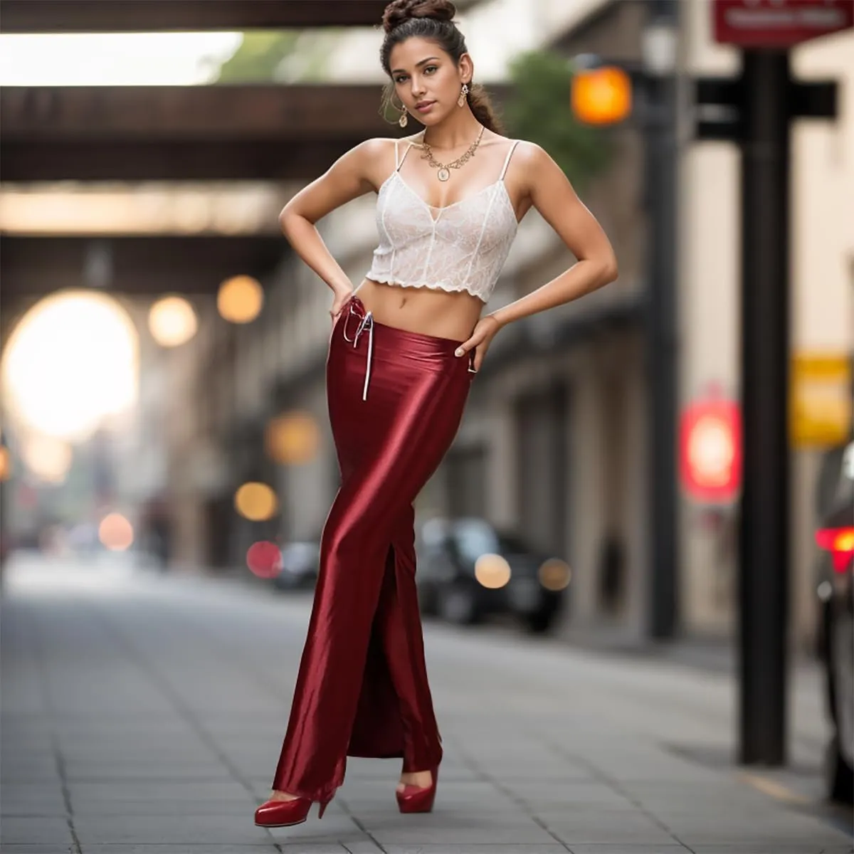 Satin Silk Skirt Long Womens High Waisted Maxi Midi Work Slip Wrap Silky Dressy Skirts with Slit for Women Casual