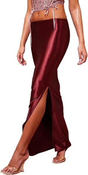 Satin Silk Skirt Long Womens High Waisted Maxi Midi Work Slip Wrap Silky Dressy Skirts with Slit for Women Casual