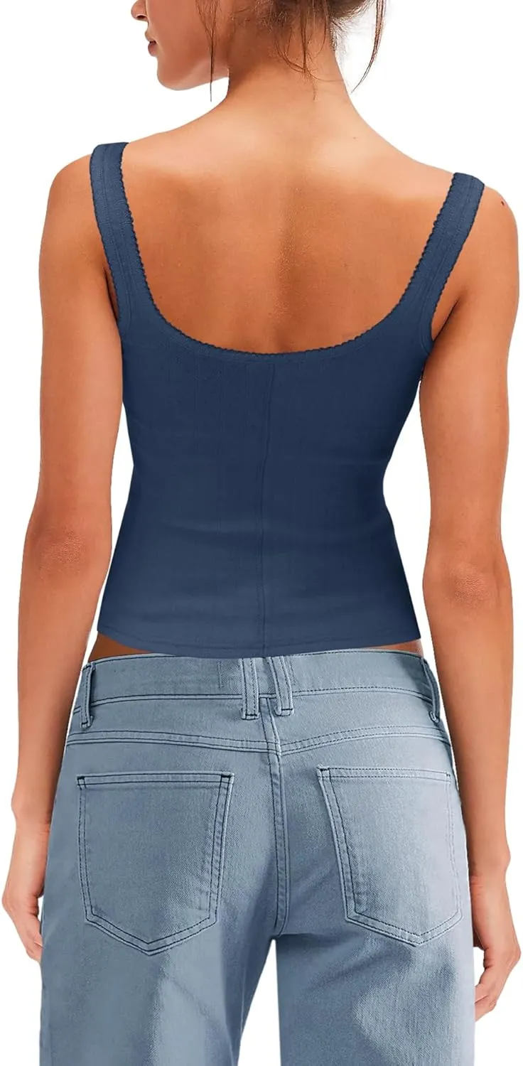 SENSERISE Womens Camisole Tank Tops Going Out Top Sleeveless Ribbed Button Shirts Tight Basic Summer Outfits