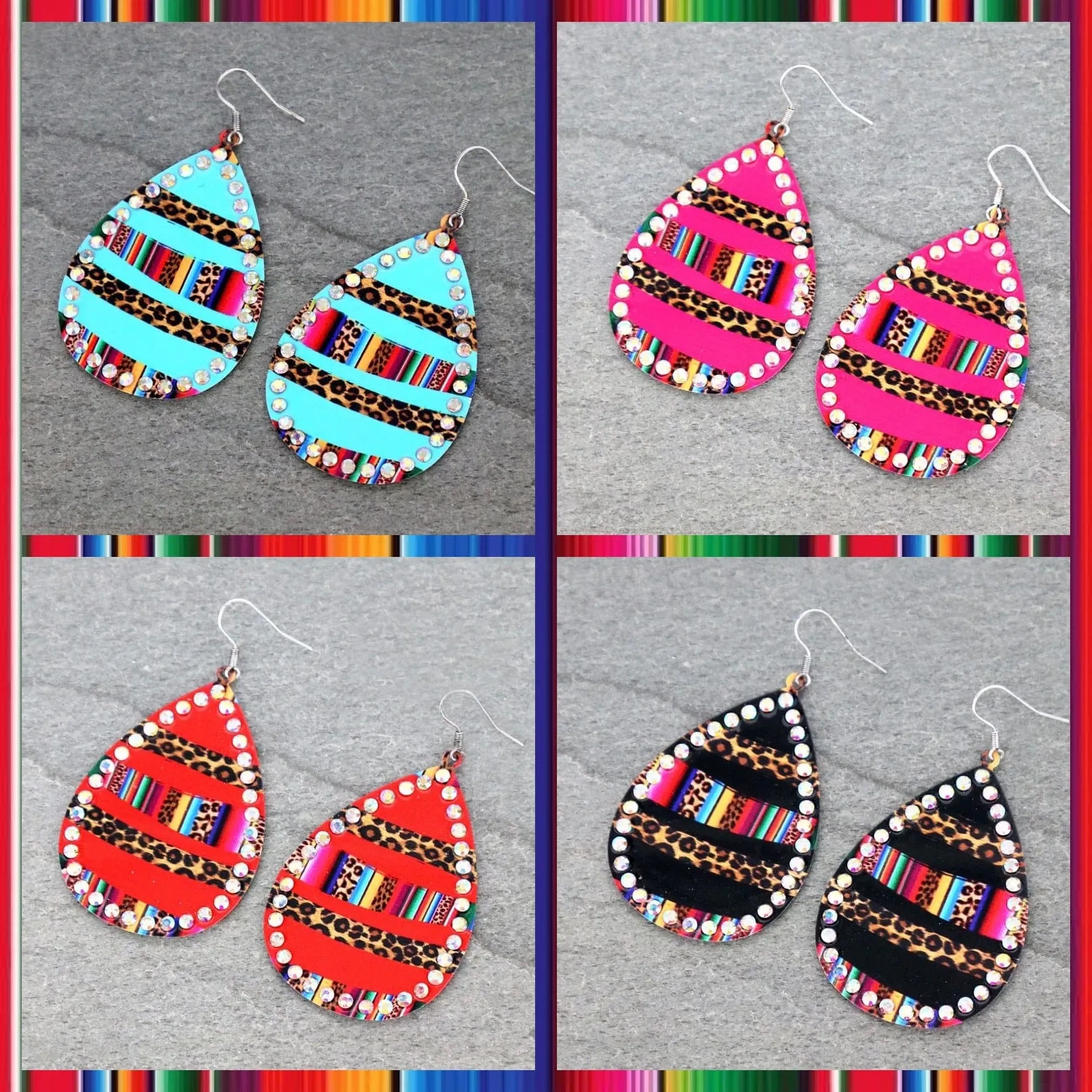 Serape rhinestone earrings