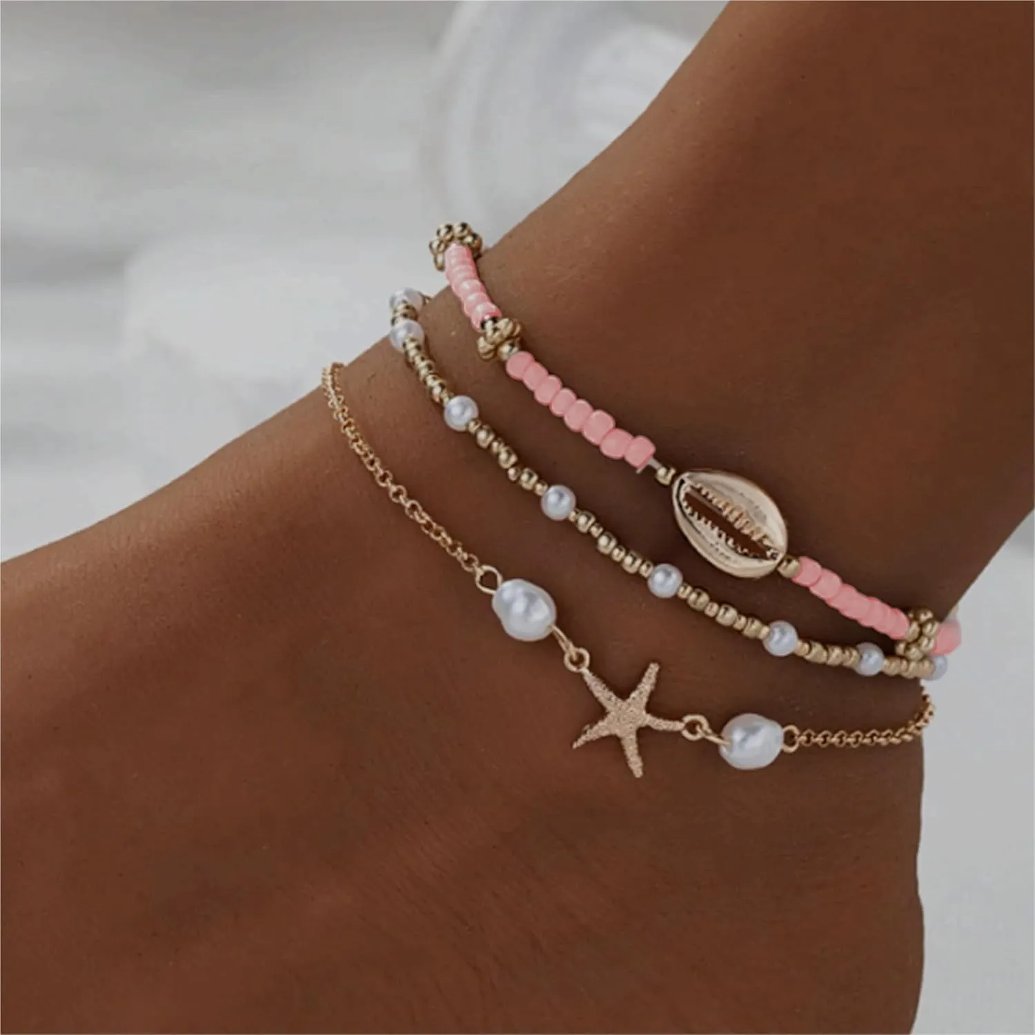 Shell Anklets for Women Sea Shell Ankle Bracelets for Women Starfish Anklet for Women Waterproof Summer Beach Dresses for Women 2025 Vacation