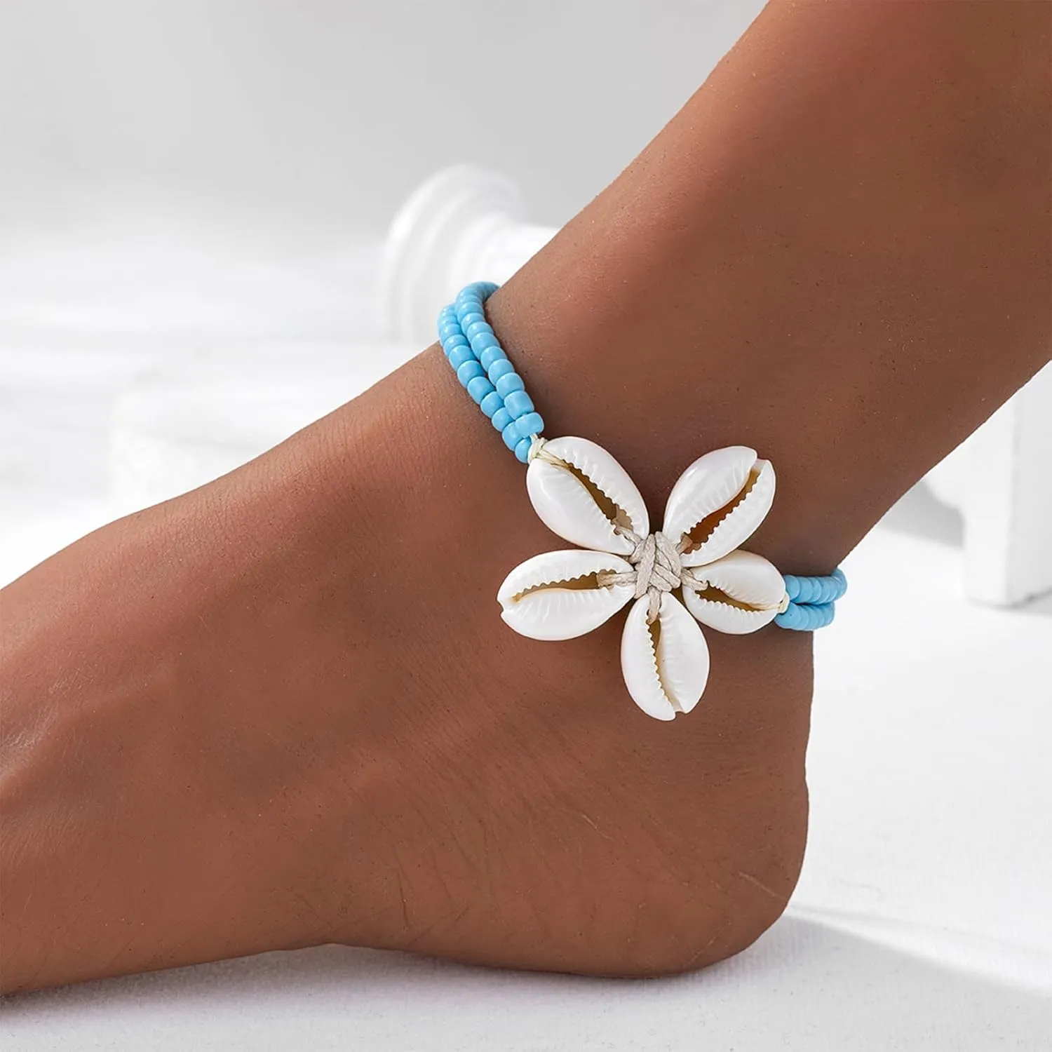Shell Anklets for Women Shell Beach Jewelry Accessories White Pink Black Flower Ankle Bracelet Summer Vacation Dress Outfits