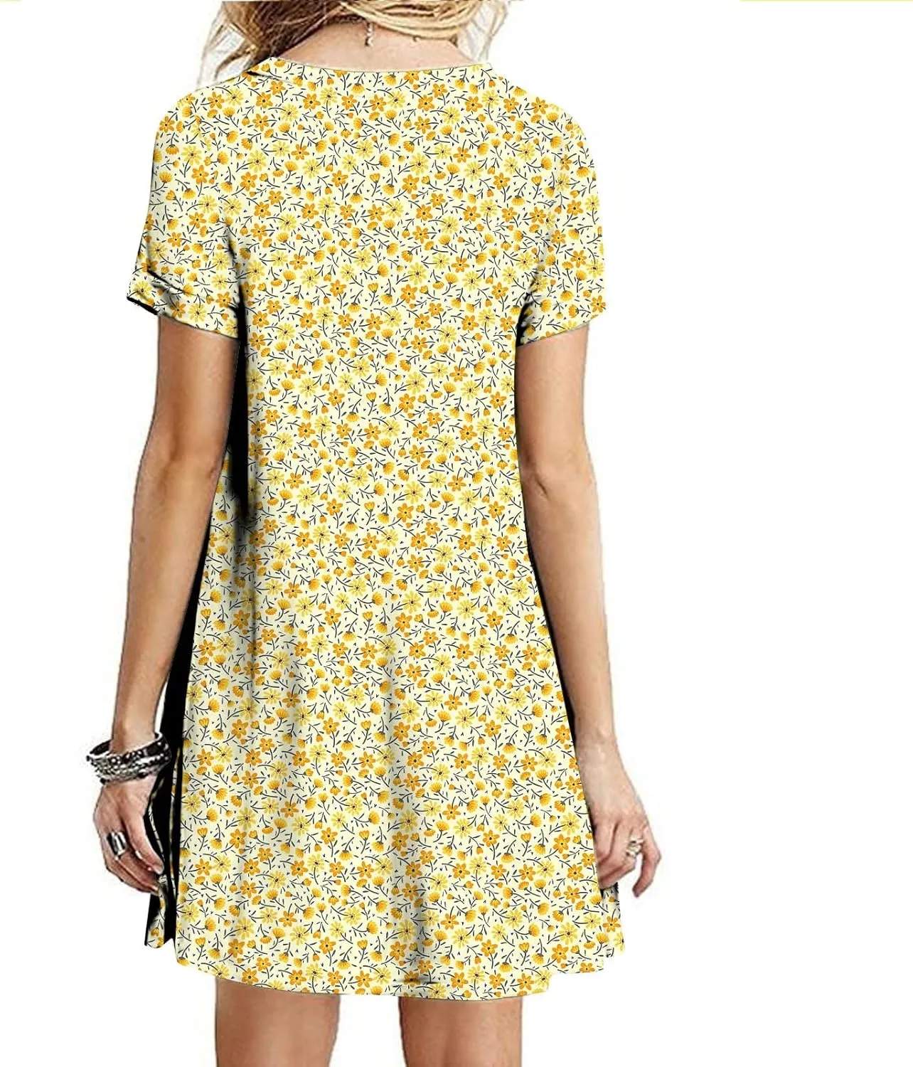 Short Sleeve Midi Dress for Women Floral Babydoll Dresses Crewneck Fit and Flare Dress Spring Break Dresses