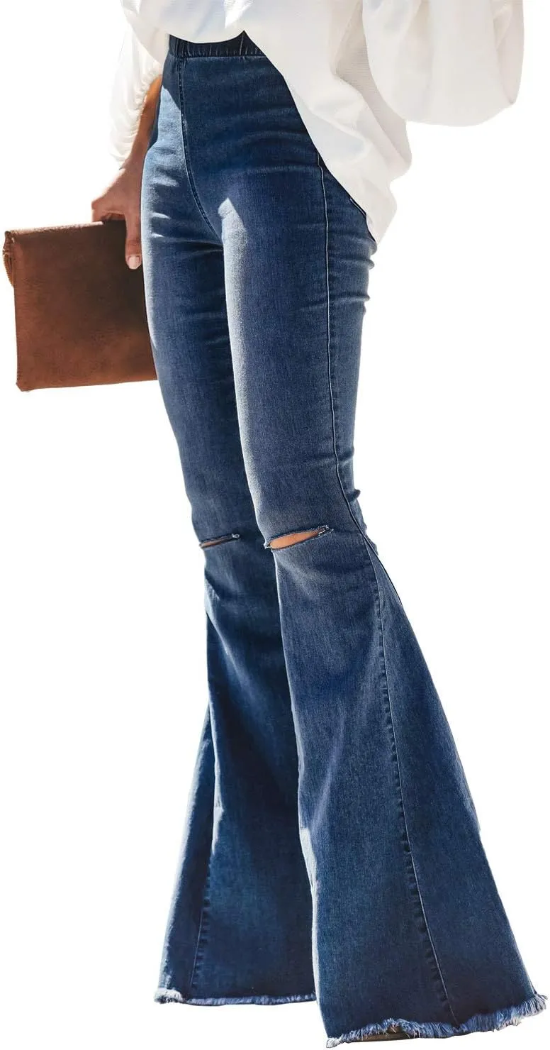 Sidefeel Women's Flare Jeans Strenchy Elastic High Waisted Bell Bottom Bootcut Denim Pants