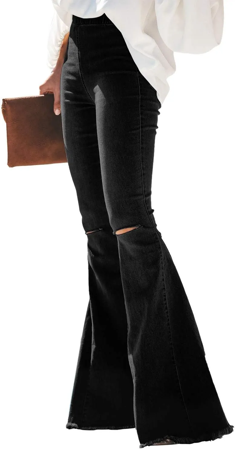 Sidefeel Women's Flare Jeans Strenchy Elastic High Waisted Bell Bottom Bootcut Denim Pants