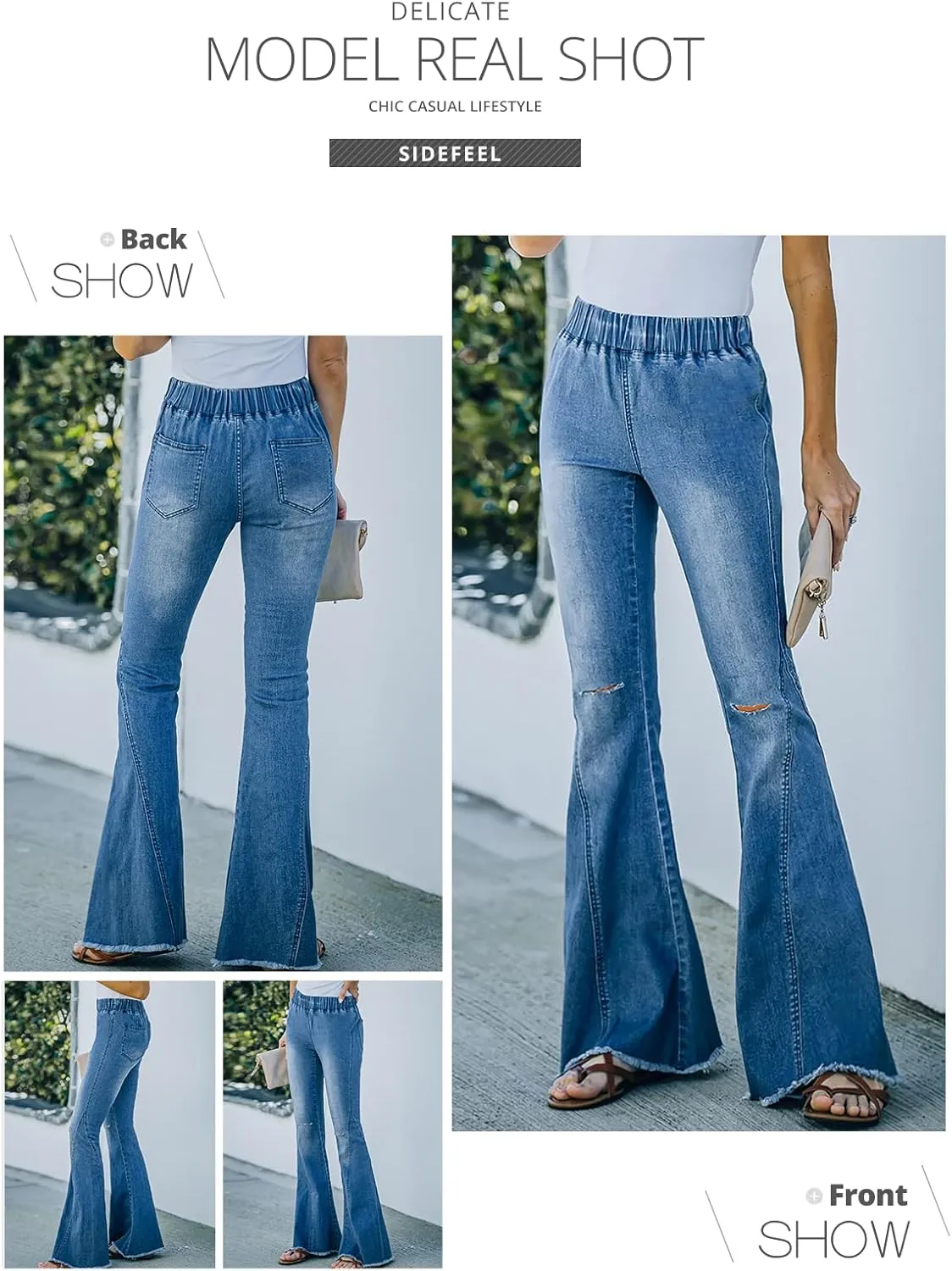Sidefeel Women's Flare Jeans Strenchy Elastic High Waisted Bell Bottom Bootcut Denim Pants