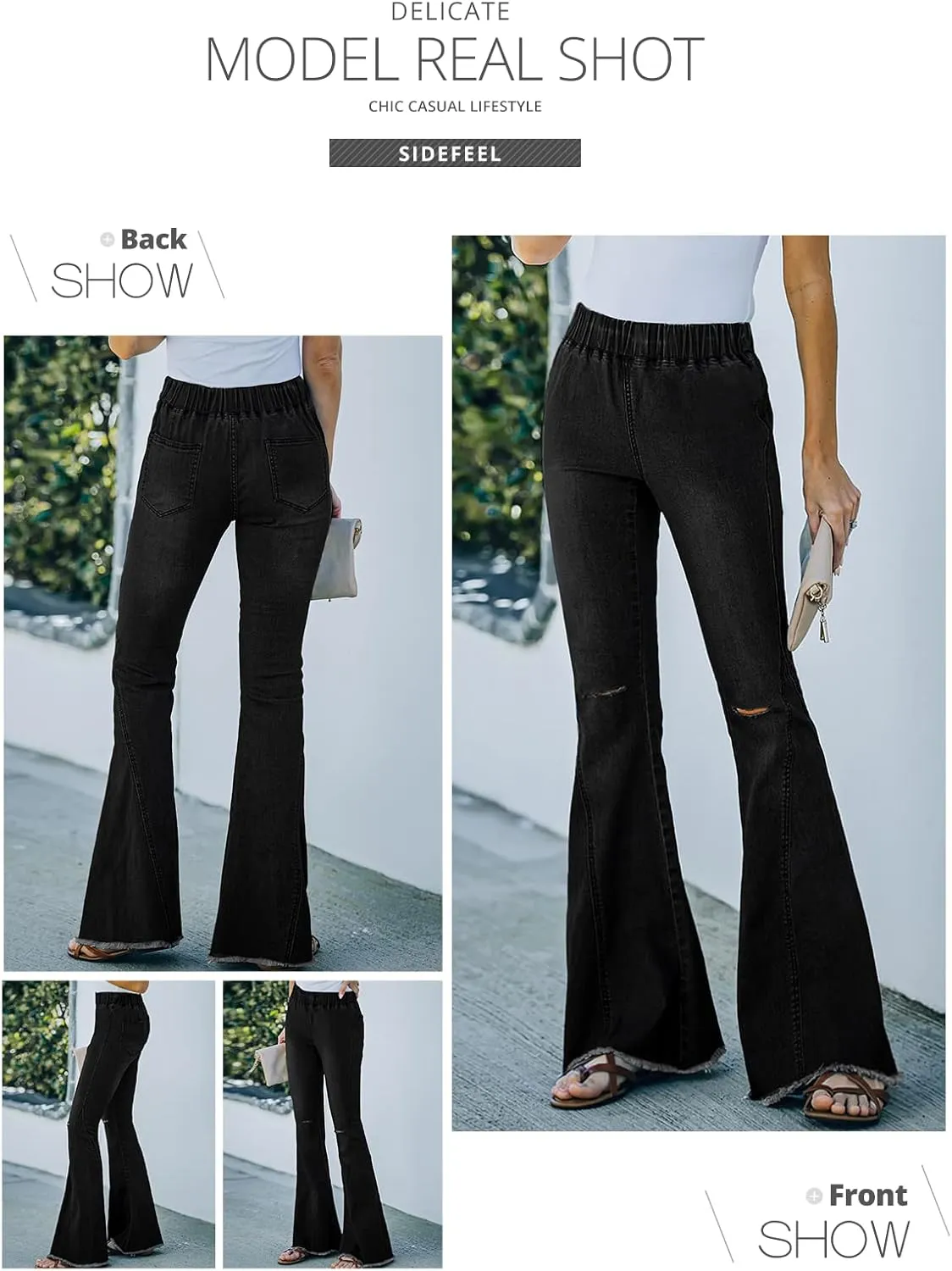 Sidefeel Women's Flare Jeans Strenchy Elastic High Waisted Bell Bottom Bootcut Denim Pants