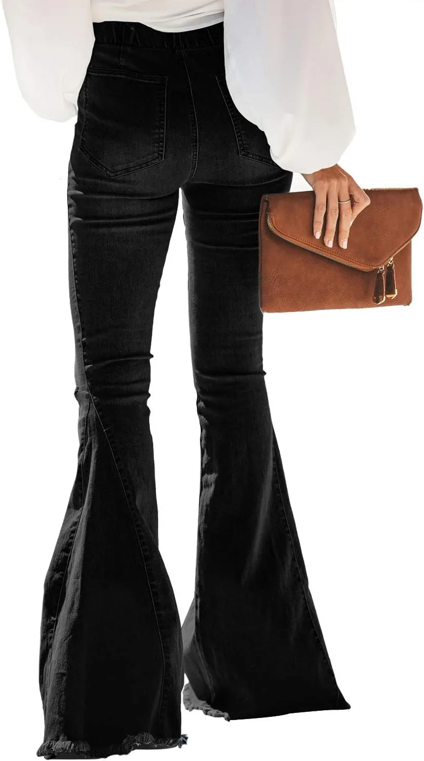 Sidefeel Women's Flare Jeans Strenchy Elastic High Waisted Bell Bottom Bootcut Denim Pants