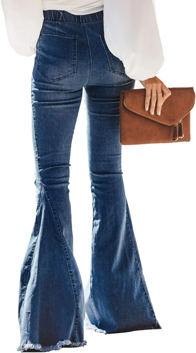 Sidefeel Women's Flare Jeans Strenchy Elastic High Waisted Bell Bottom Bootcut Denim Pants